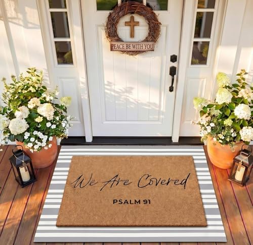 Drydiet 2 Pcs Christian We are Covered Psalm 91 Christian Door Mat by Drydiet