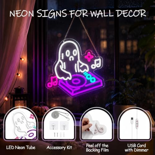 DJ Ghost Halloween Neon Sign, Dimmable LED Music Neon Sign for Wall Decor - Image 2