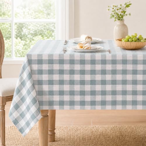 Gingham Tablecloth Rectangle Table, Cotton Linen Fabric Picnic Checkered Table Cloth Farmhouse Washable Wrinkle Free Buffalo Plaid Table Cover for Outdoor Birthday Party, Blue, 60x104 by FiokleCozyHome