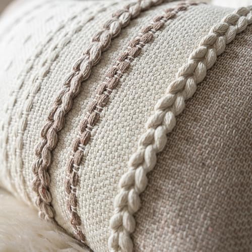 Cethom Boho Throw Pillow Covers 20x20 Inch Set of 2, Khaki Textured Decorative Couch Pillow Cases for Farmhouse Home Decor, Accent Cushion Cover for Sofa, Bed, Living Room, Bedroom - Image 4