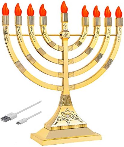 Zion Judaica Pack of 2 LED Gold Menorahs Battery or USB Powered Menoras Electronic Hanukkiah Battery Minorah Flamless Chanukah Candles Chanukkiah (Gold, 2) by ZionJudaicaLtd