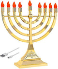 Zion Judaica 6 Pack Electric Hanukkah Menorahs LED USB Powered Menorot Electronic Hanukkiah Battery Minorahs Flamless Chanukah Candles (Gold, 6) by ZionJudaicaLtd