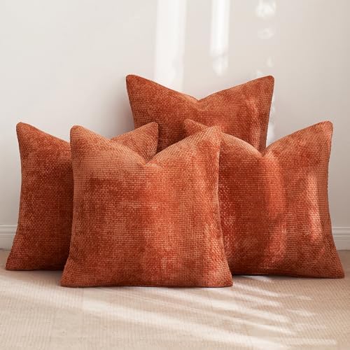 MIULEE Decorative Chenille Fall Pillow Covers Burnt Orange 16x16 Pack of 4 - Image 4