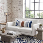 14x36 Lumbar Pillow Cover, Navy Blue Stripe and Brown Faux Leather Color Block Long Throw Pillow Case for Couch Bed Sofa, Farmhouse Modern Decorative Body Cushion Cover for Covered Porch - Image 6
