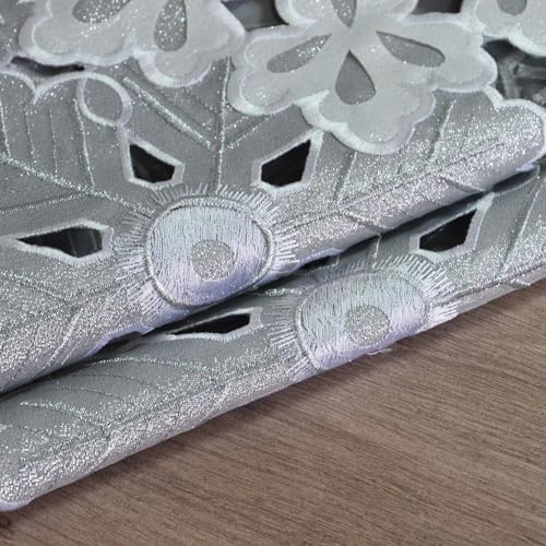 Grelucgo Machine Embroidered and Hand Cut Silver Grey and White Snowflakes Table Runner for Christmas Holiday (13.5 x 120 inches) - Image 4