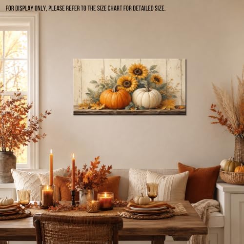 WAXWHELK Pumpkin Fall Canvas Wall Art, Pumpkin and Sunflower Autumn Thanksgiving Painting Pictures, Rustic Farmhouse Artwork for Living Room Bedroom Home Decor (24"x47") - Image 2