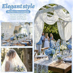 Lounsweer 3 Pcs Blue Flower Table Runner 10ft Embroidery Tulle Lace - Image 3