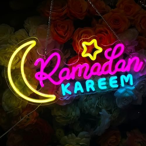 Ramadan Neon Sign, Ramadan Mubarak LED Light with Moon and Stars, Islamic Wall Decor for Home, Eid Decorations, USB Powered Holiday Gift by Fadraney