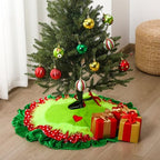 Gemscream 30 Inches Green Christmas Tree Skirt Xmas Decorations with Red Heart Patch for Tree Mat Collar with Red Green Trim for Christmas Party Indoor Outdoor Holiday Party Decor - Image 3