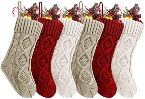 Fesciory Christmas Stockings 6 Pack, 14 Inch Cable Knit Xmas Decor by Fesciory