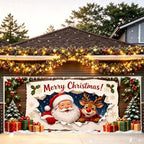 7x16FT Merry Chrismas Garage Door Banner Gingerbread Deer Snowman Santa Claus Winter Garage Door Cover Decoration for Chrismas Outdoor Decoration - Image 7