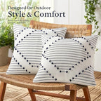Mecatny Boho Outdoor Throw Pillow Covers 16x16 Set of 2 Navy & Cream White - Image 3