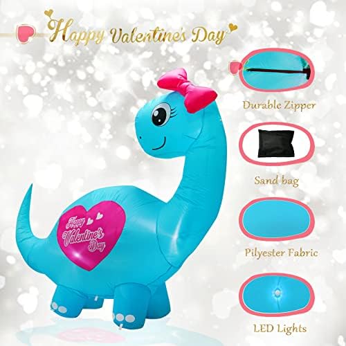 6FT Tall Valentine's Day Inflatables Cute Dinosaur with Sweet Heart, Blow Up Valentine's Day Dino Outdoor Decoration Built-in 4 LED Lights for Wedding Propose Indoor Yard Party Supplies - Image 3