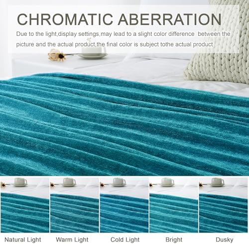 Chenille Throw Blanket for Couch 60" x 80" Twin, Teal - Image 2