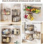 Delamu Stackable Metal Fruit Basket with Wood Lid 3 Pack, Hanging Wall Organizer for Kitchen Counter, Pantry Storage for Onions, Potatoes, Garli, Fruits, Spices, Black - Image 6