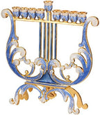 Matashi Hand Painted Blue & Ivory Harp Menorah Candelabra, Embellished - Image 4