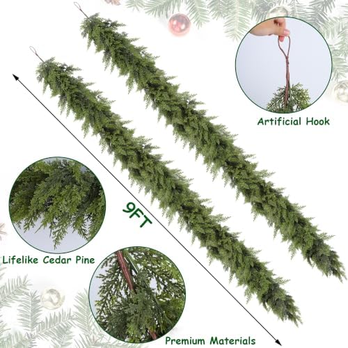 yofit 2 Pack 9FT Christmas Garland Artificial Cedar Garlands for Mantel - Image 3