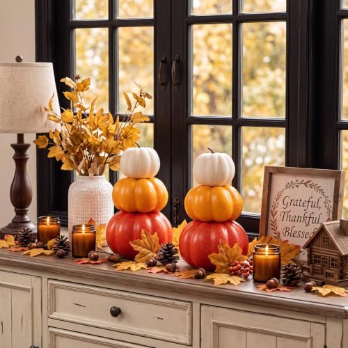 Marsui 2 Set 11.8'' Fall Stacked Pumpkins Table Centerpiece Indoor - Image 6