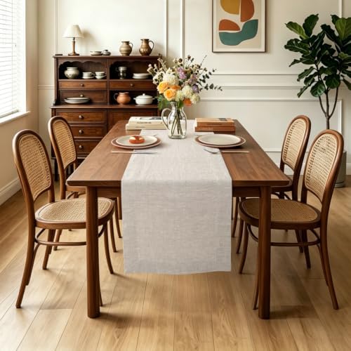 Linen Table Runner 14X108 Inches,100% French Linen Tablerunner,Machine Washable Dining Table Runner for Fall,Wedding,Party,Halloween,Christmas(Natural Linen) - Image 2