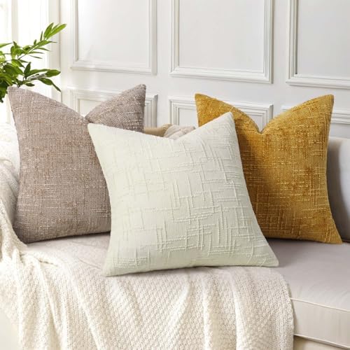 decorUhome Textured Chenille Throw Pillow Covers 26x26 Set of 2 Oatmeal - Image 4
