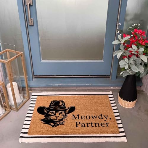 Cat Wearing Cowboy Hat Meowdy Partner Welcome Doormat, 23.6 x 15.7 Inch, Coir with PVC Backing, Non-Slip, Water-Resistant, Modern Style, Small Size - Image 5