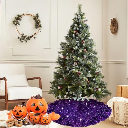 Purple Christmas Tree Skirt Ruffle 45 in Tree Skirt for Halloween - Image 6