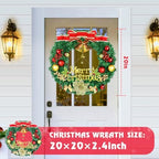 Christmas Wreaths for Front Door, Artificial Christmas Wreath with Bow, Bells, Berries, Gold Flowers and Holiday Decor Sign, Winter Wreaths for Fireplace, Windows, Wall Decor(20 Inches) - Image 2