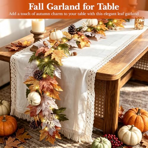 6FT Lighted Handcrafted Fall Garland, 30 LED Lights & 8-Mode Auto Timer - Image 7