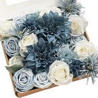 Ling's moment Artificial Wedding Flowers Combo, Dusty Blue & Navy, Grand by LingsMoment