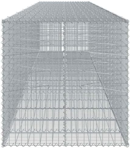 vidaxl Gabion Basket with Cover - Sturdy Galvanized Iron, 295.3"x39.4"x39.4", Outdoor Landscaping & Decor - Image 6