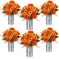Zeyune 6 Sets Fall Thanksgiving Table Centerpiece Decoration Harvest Artificial Flower Daisy Mums with Metal Pot for Autumn Rustic Farmhouse Home Kitchen Dining Indoor Decoration by Zeyune