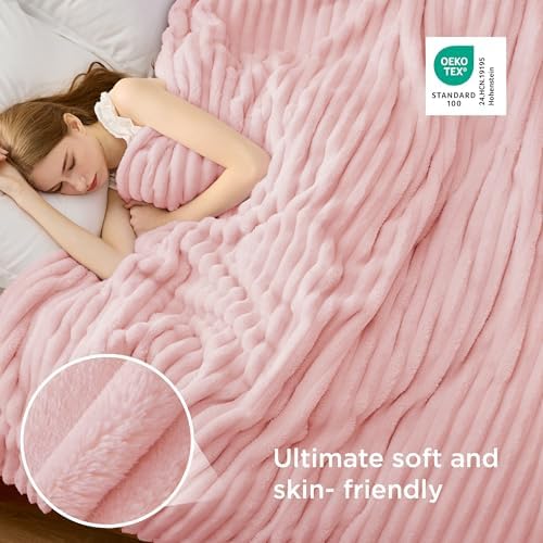 Bedsure Soft King Size Blankets for Bed Coral Pink 108"x90" - Image 4