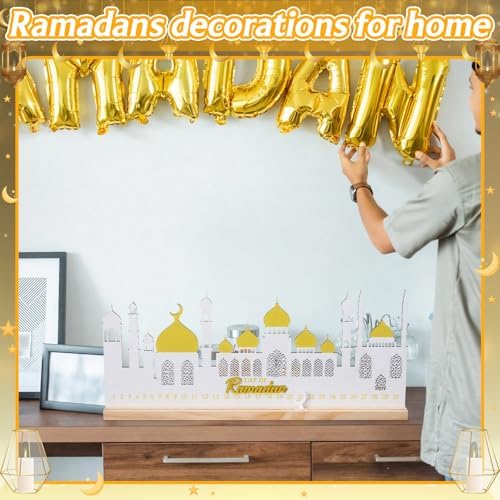 Cinnvoice 2026 Ramadan Advent Countdown Calendar, 20 Inch Ramadan Decoration for Home, Wooden Eid Countdown Gift Islamic Table Centerpiece Reusable Mubarak Mosque Table Decoration for Muslim Gifts - Image 6