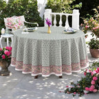 Ridhi Hand Block Print Round Tablecloth Swamp Green 110 Inch 100% Cotton - Image 2