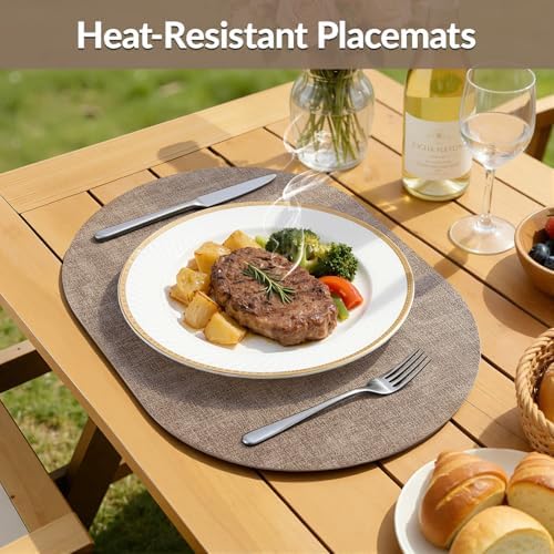 homing Heat Resistant Oval Placemats Set of 8, Light Brown - Image 4