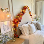 CQURE 6 Pack Fall Leaf Garland with Lights,Fall Decor Halloween Lights Artificial Maple Leaves Autumn Garland Hanging Vines Thanksgiving Decor for Home Christmas Autumn - Image 4