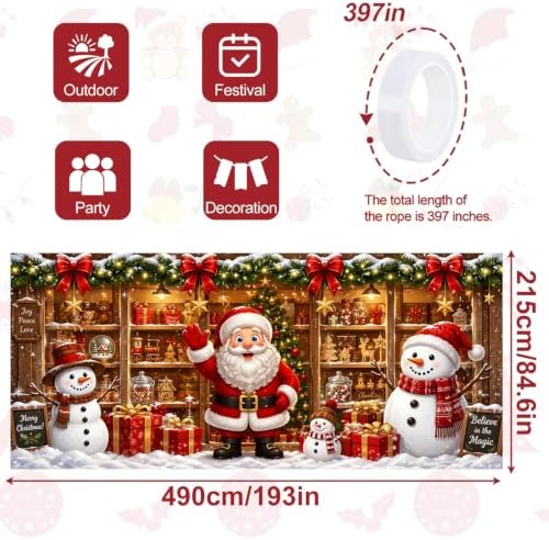 7x16FT Christmas Santa Claus Snowman Garage Door Cover Decorations Merry Christmas Garage Door Banner for Outdoor Indoor Christmas Decorations Party Photography Backdrop - Image 2