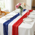 RunNico 4 Pack 4th of July Cheesecloth Table Runner - 120" Long Rustic Patriotic Gauze Table Decor - Red White Blue Tie Dye for Independence Day, Memorial Day, Summer Party - Image 4