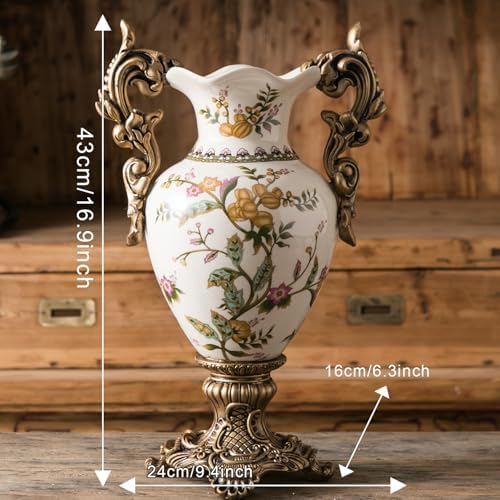 Tall Table Modern Vase,Large Ceramic Flower Vases for Shelf Home Decor,Creative Classic Pink Vase 16.5 inch,Sophisticated Vessel for Decorative Branches and Dried Flower. (Floral Fruity) - Image 2