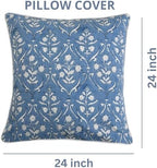 Ridhi Block Print Cornflower Blue Pillow Cover 24" x 24" (Pack of 2) Decorative Couch Pillows for Living Room, Chic Boho Cute Outdoor Pillows Covers Gifts for Spring, Easter and Valentine - Image 4
