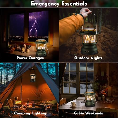3-Wick Candle Lantern for Power Outages, 18H Emergency Light, Forest Green - Image 4