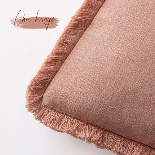 Foindtower Decorative Linen Fringe Throw Pillow Covers 20×20 Coral Pink - Image 3