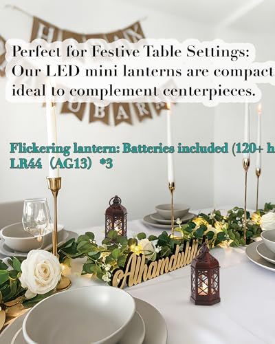 12-Pack Mini Moroccan Lanterns with LED Candle for Ramadan, Wedding, Small Decorative Lanterns for Baby Shower & Table Centerpiece, Ornament, Western Cowboy Party Decor, Red Brushed - Image 2