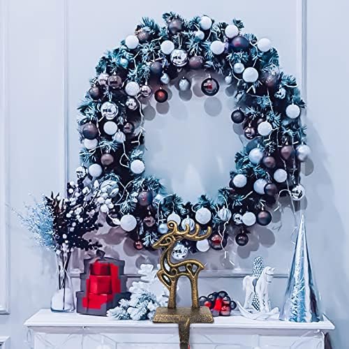 Retro Christmas Stocking Holders for Mantel - Set of 4 Vintage Heavy Hangers for Fireplace Decorations - Reindeer, Snowflake, Santa, Snowman Hooks - Image 5