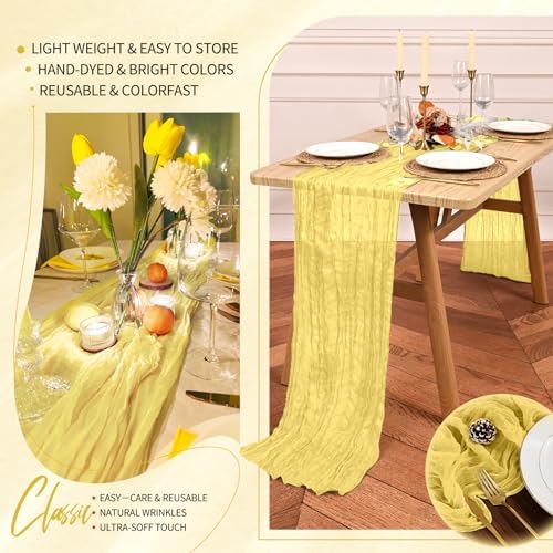 18 Pack Cheesecloth Table Runner 10FT Light Yellow Table Runner Boho Gauze Cheese Cloth Table Runners Long Rustic Sheer Table Decorations for Wedding Party Baby Bridal Shower Birthday Holiday Home - Image 5