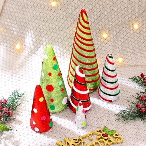 Marsui 6 Pcs Christmas Cone Trees Decorations, 11.8" 10" 6.8" 4.13" - Image 3