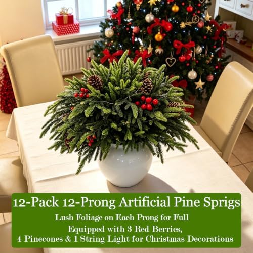 YGSEPCC 20Pcs 23" Christmas Decorations Norfolk Pine Branches with Lights - Image 4