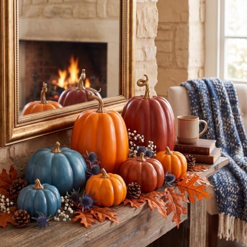 RattanView 7 Pcs Fall Pumpkins Decor, Resin Thanksgiving Table Centerpiece - Image 4