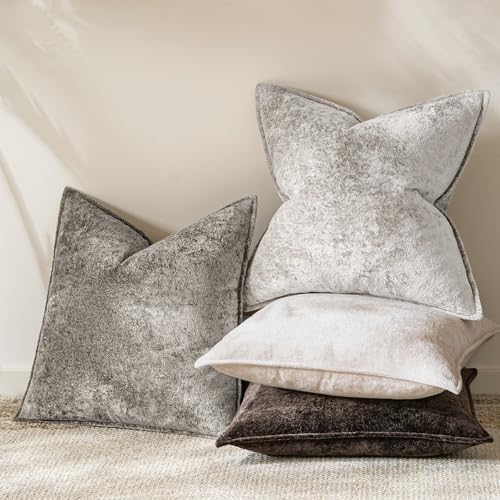a moment Throw Pillow Covers 20X20 Inch 4 Packs,Soft Velvet Decorative Pillow Cases with 3D Ice Flower,Texture Modern Accent Cushion Covers for Sofa Couch Home Decor Urban Stone - Image 5