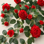 71in Artificial Rose Vine Silk Flower Garland Wedding Garden Decor(Red) - Image 3